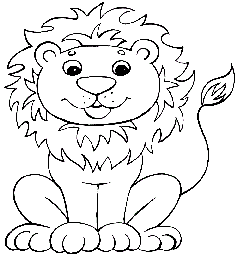 Coloriage Lion drôle et souriant - Lion à imprimer