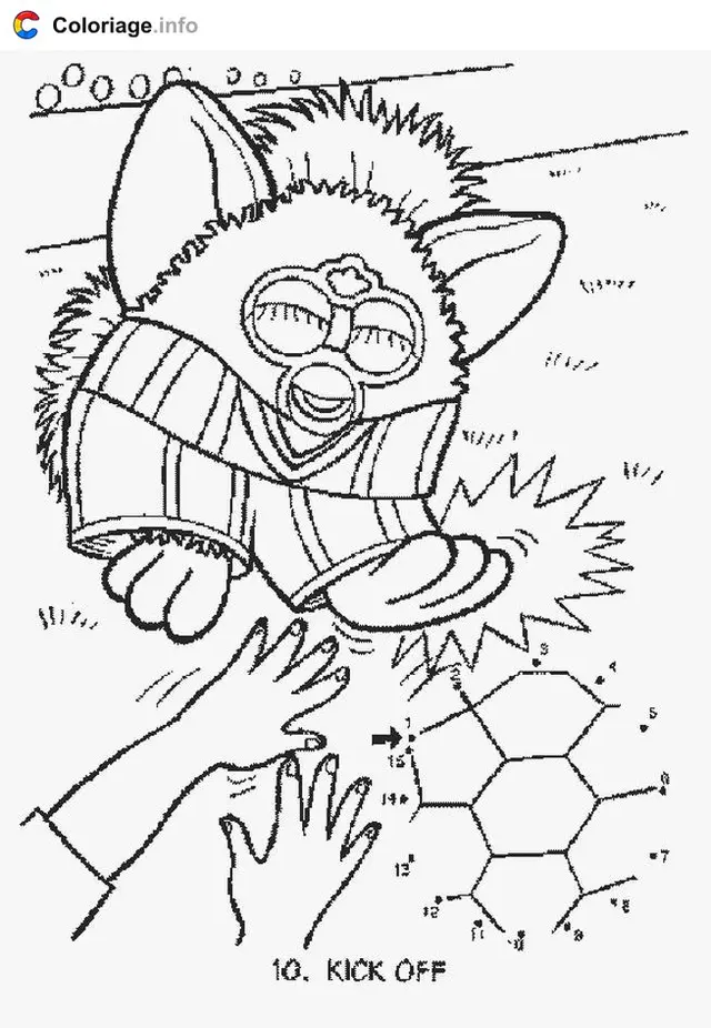 Desenho de Furby tendo os pezinhos fazendo cócegas para colorir