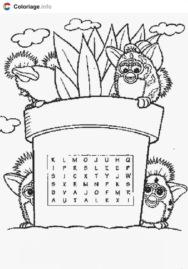 Desenho de Furbies em um Vaso de Planta para colorir