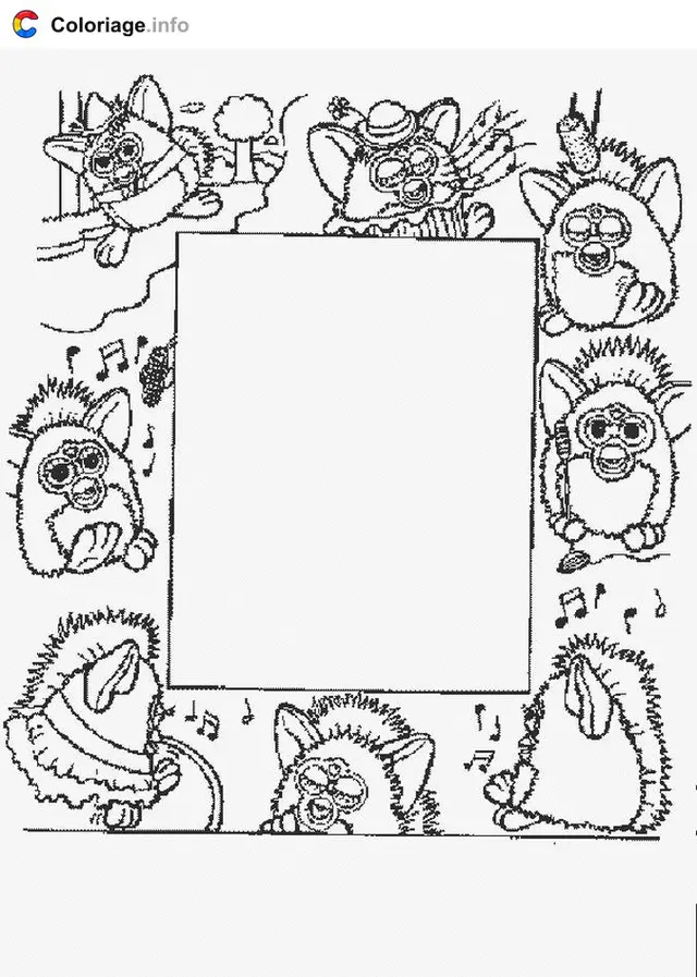 Desenho de Furbies dançando em círculo colorido para colorir