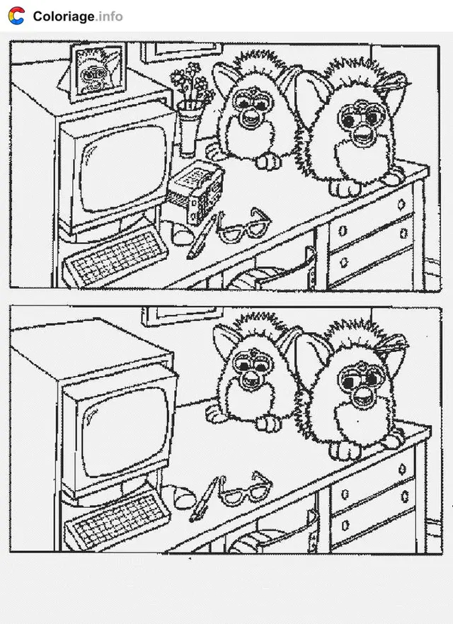 Desenho de Furbies no escritório de informática para colorir