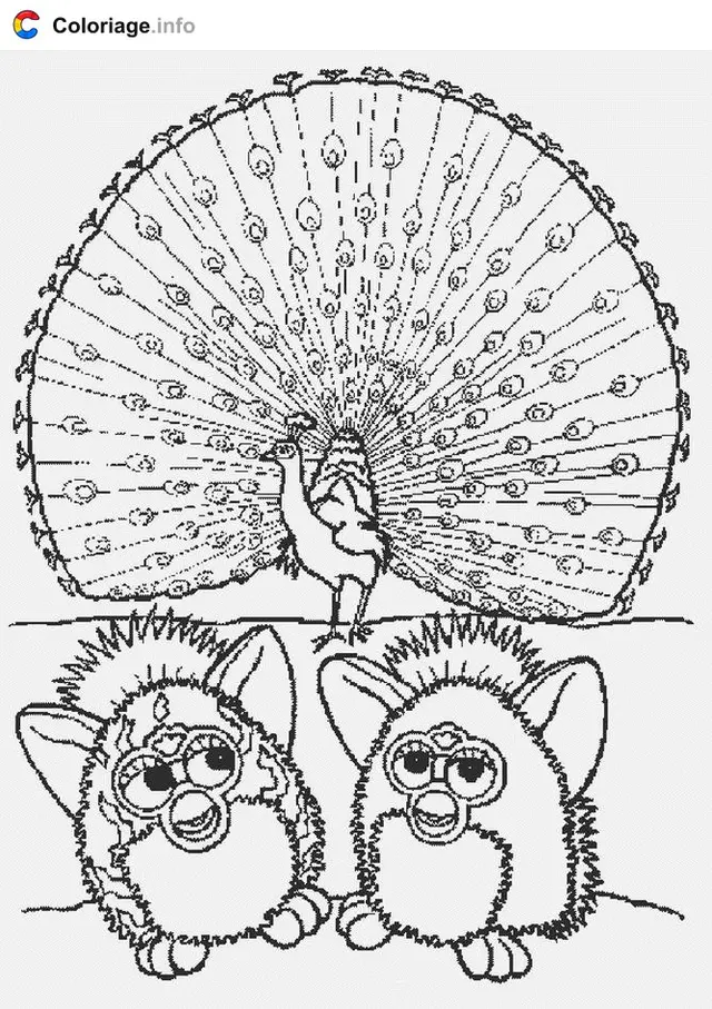 Desenho de Furby com seus dois pequenos companheiros para colorir