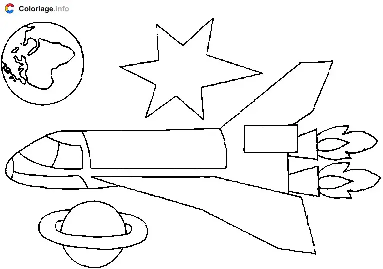 Rocket Between Earth, a Star, and a Planet coloring page to print