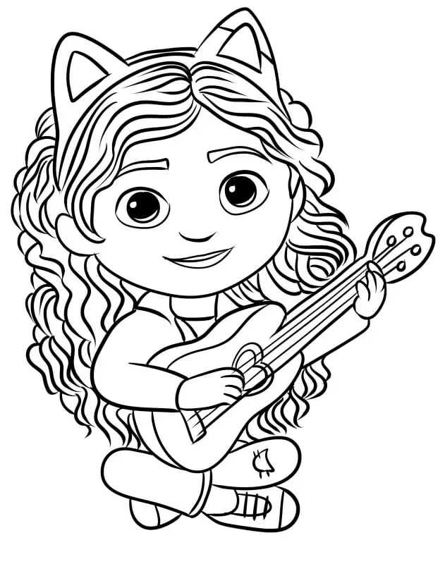 Gabby's Dollhouse with Her Guitar coloring page to print