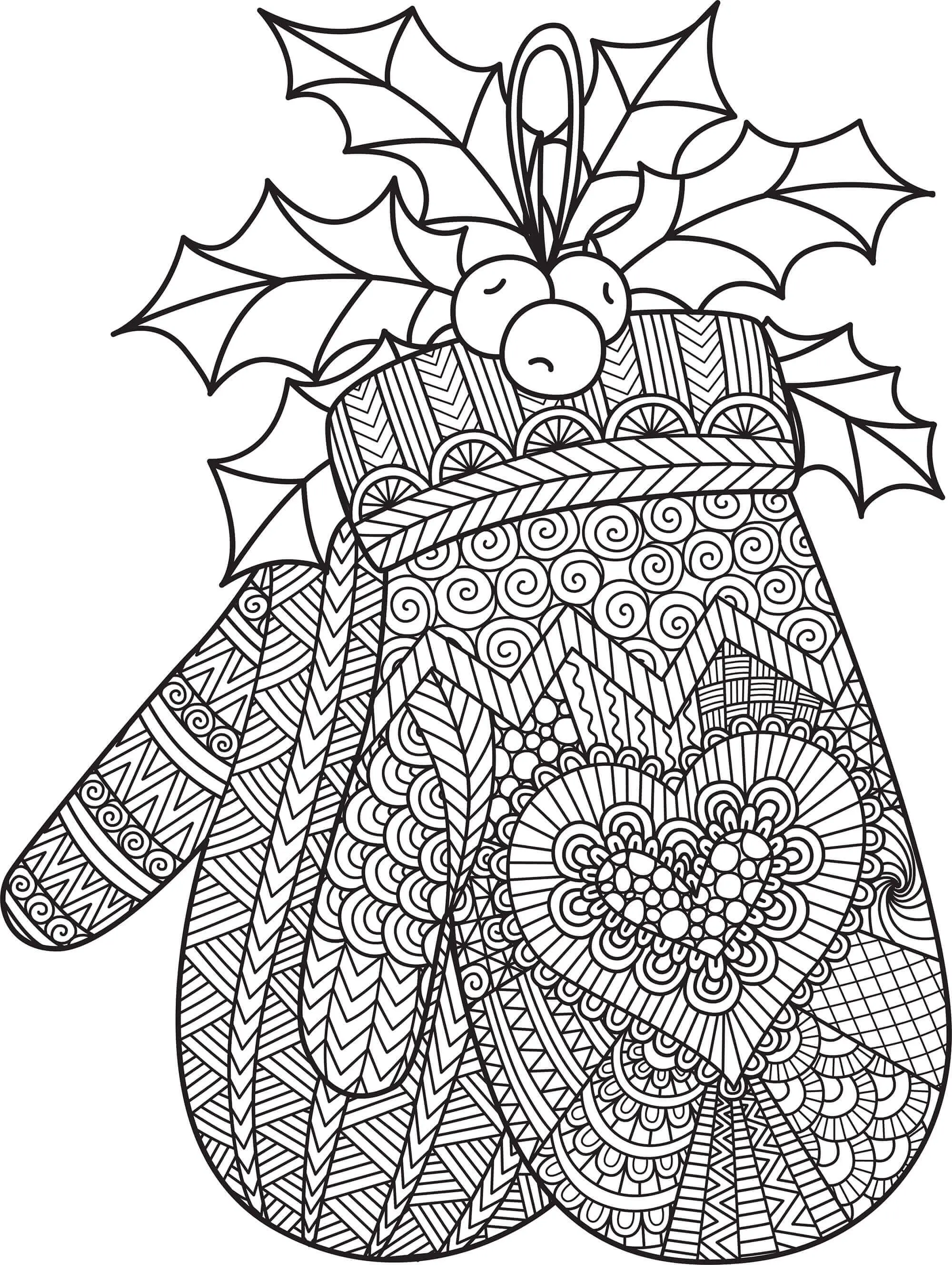 Coloriage Gants Hiver Noël Motif De Cœur Mandala Difficile Expert - Mandala de Noël à imprimer