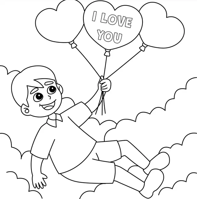 Coloriage Garçon Avec Des Ballons Saint Valentin De Février - Février à imprimer