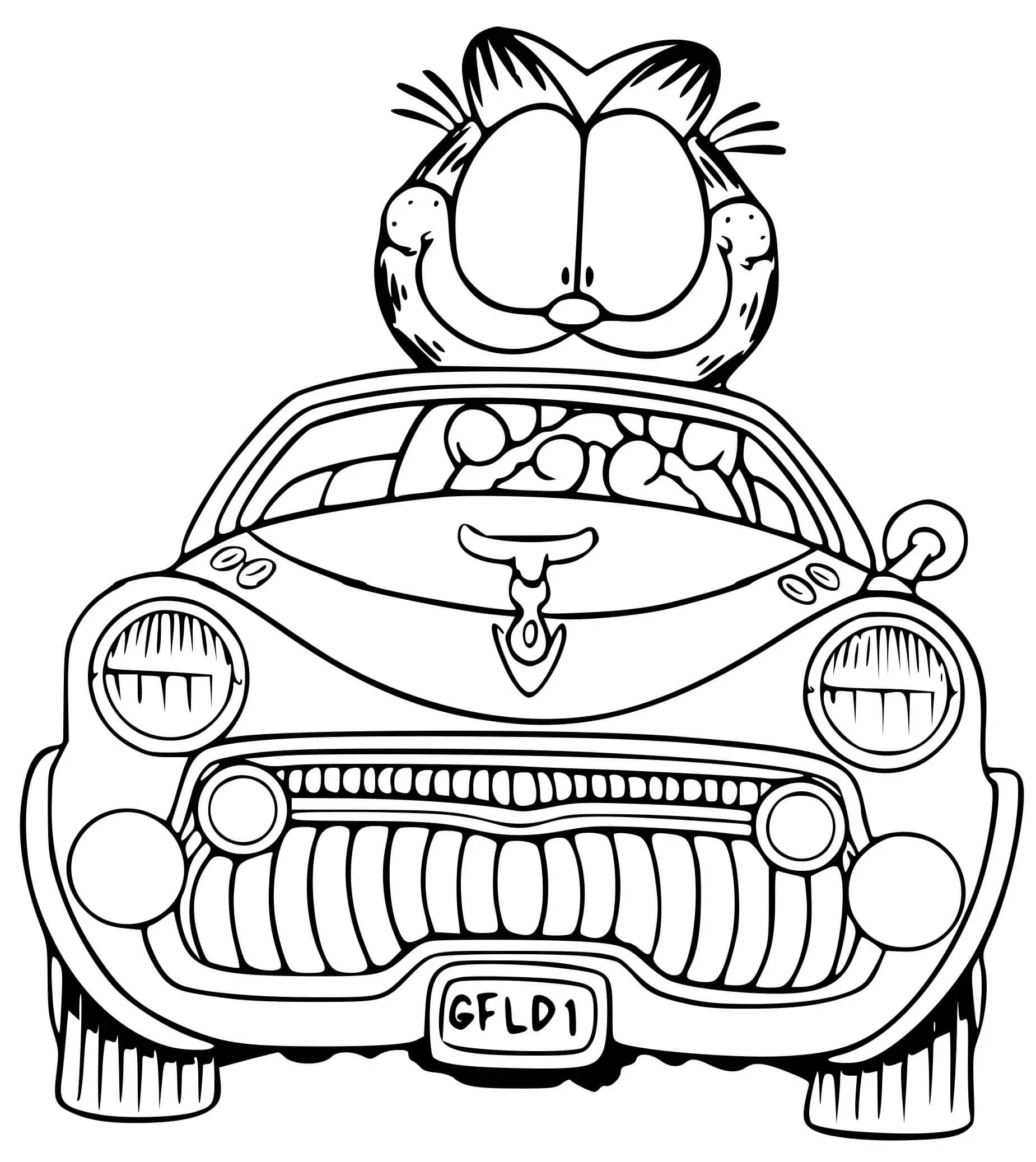 Coloriage Garfield Se Balade Sur Une Superbe Voiture De Luxe - Garfield à imprimer