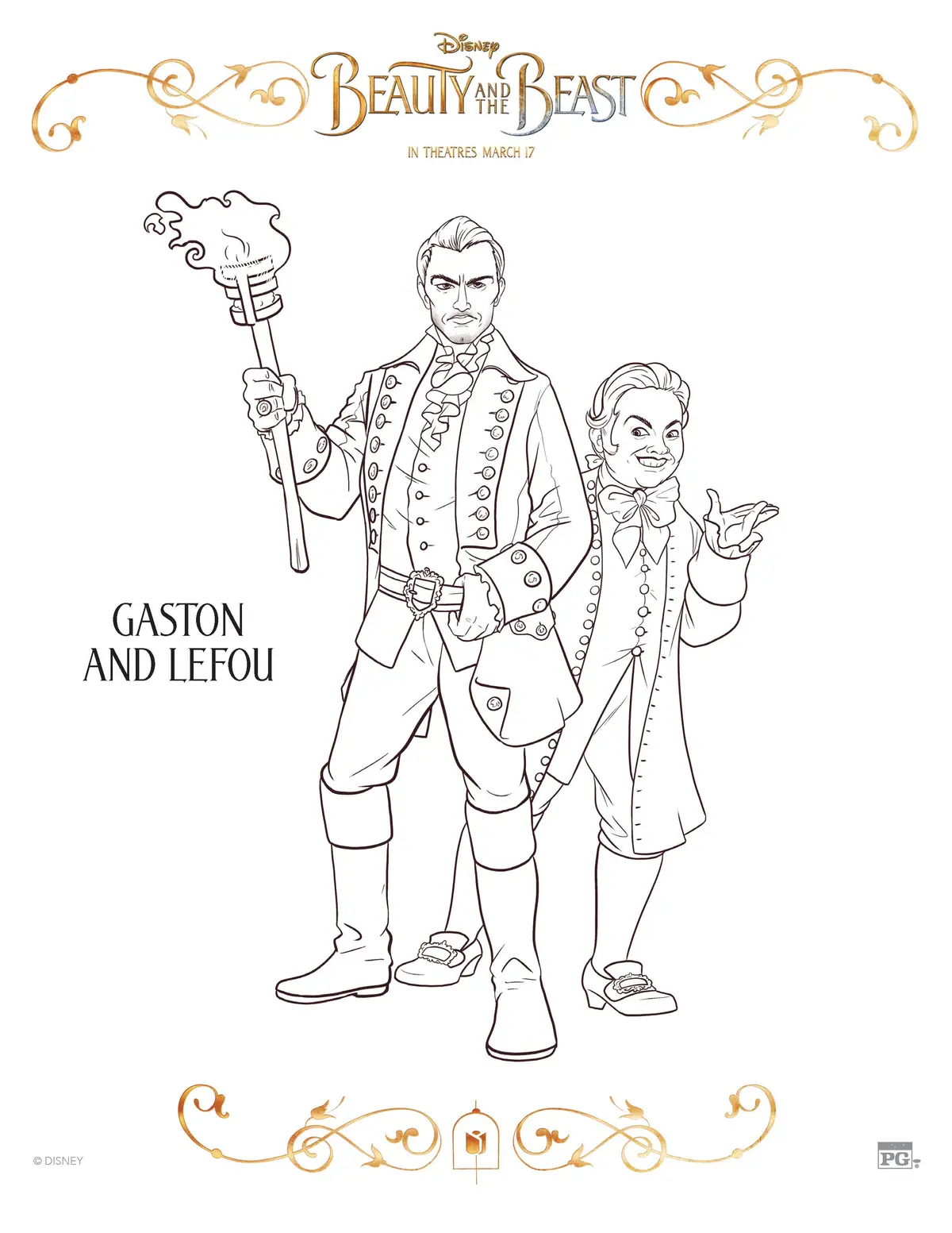Coloriage Gaston Et Lefou - La Belle et la Bête à imprimer