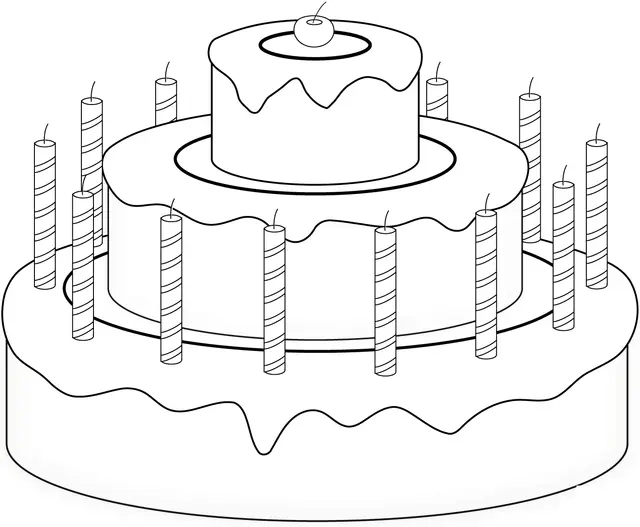 Coloriage Gâteau De Fête Avec Cerise Et Chandelles - Anniversaire à imprimer
