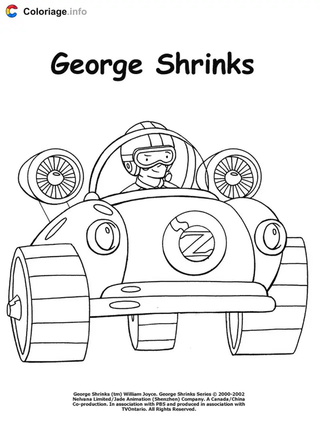 Desenho de George em um carro com capacete para colorir