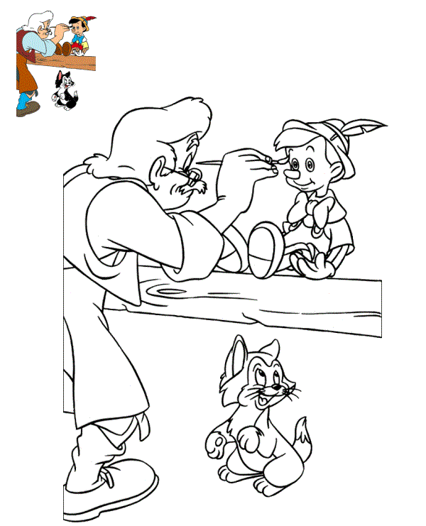 Ausmalbild Geppetto der italienische Tischler erschafft Pinocchio zum Ausdrucken