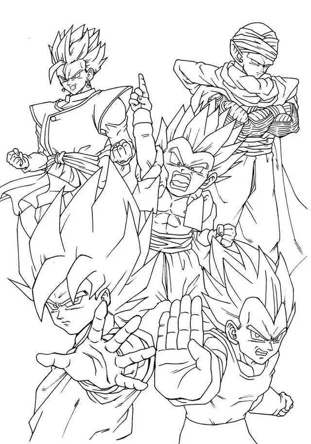 Coloriage Goku Vegeta Piccolo Gohan Yamcha Dragon Ball - Dragon Ball Z (DBZ) à imprimer