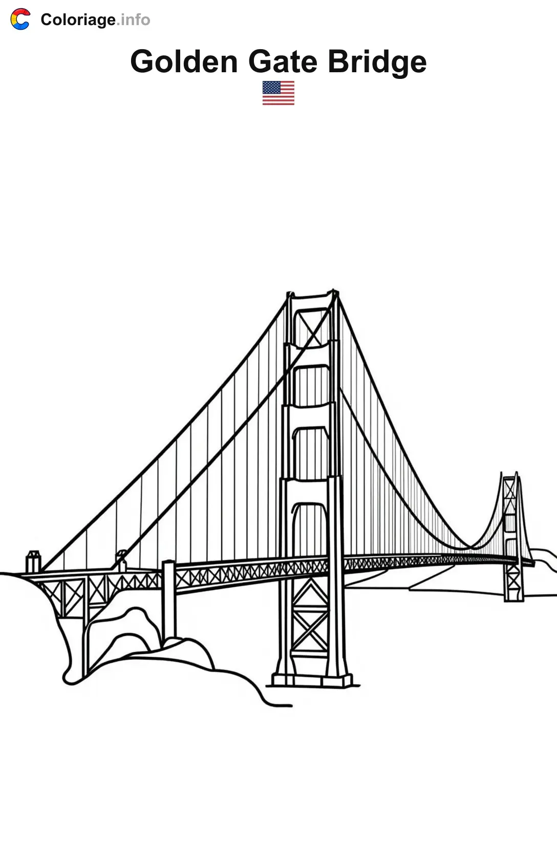 Coloriage Golden Gate Bridge États-Unis - Monuments à imprimer