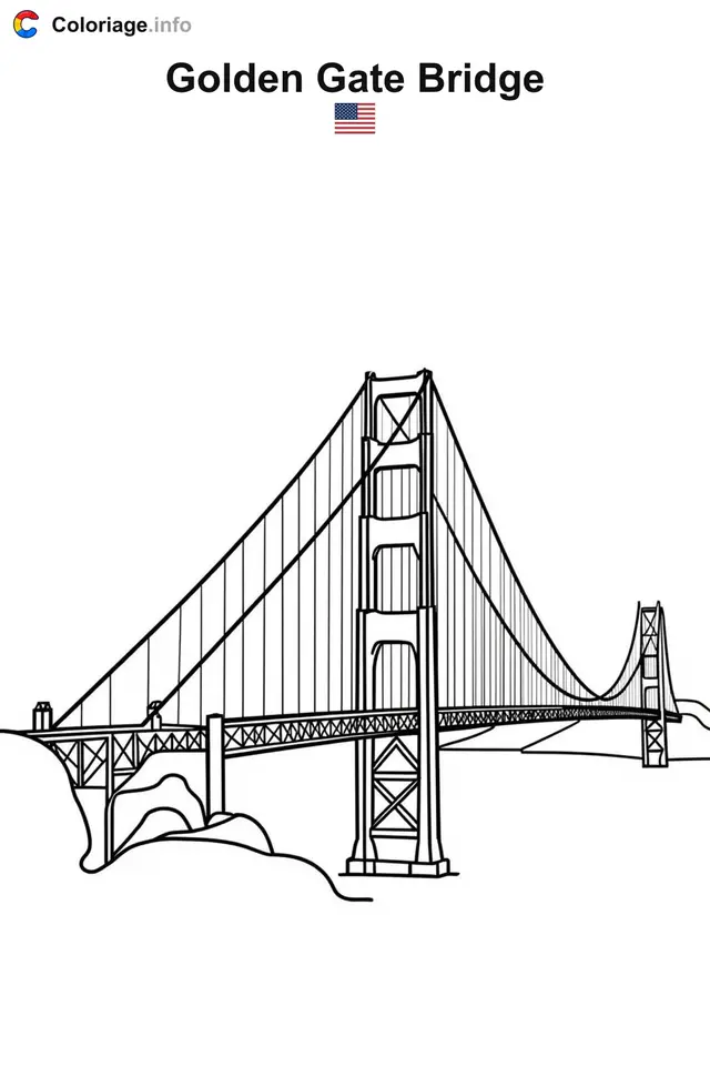 Coloriage Golden Gate Bridge États-Unis - Monuments à imprimer