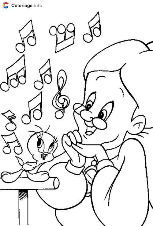 Tweety and Grandma coloring page to print