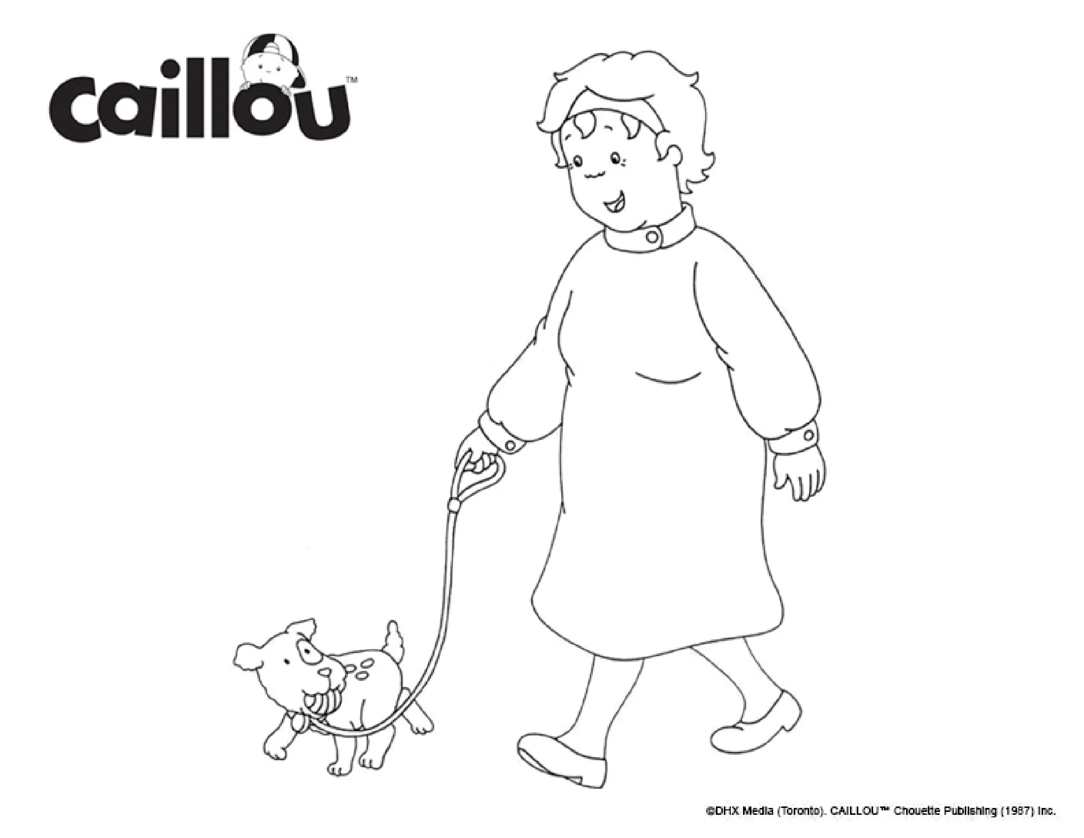 Coloriage Grand Mère Mami Promene Un Chien - Caillou à imprimer
