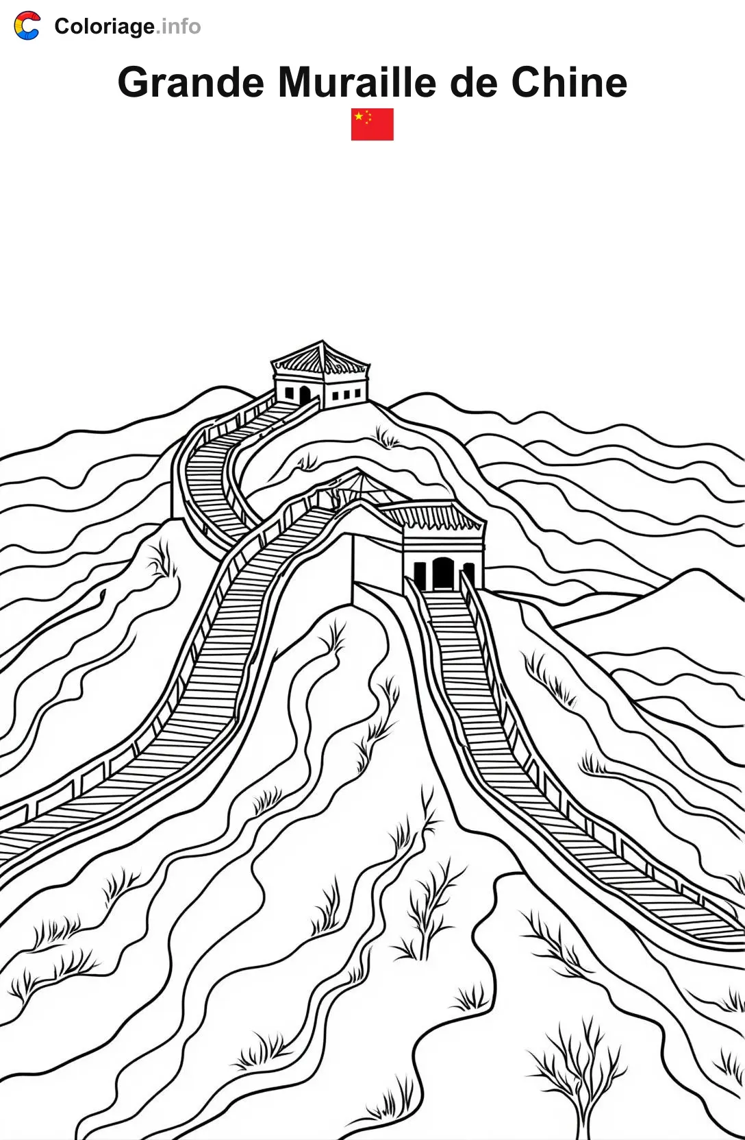 Coloriage Grande Muraille de Chine - Monuments à imprimer