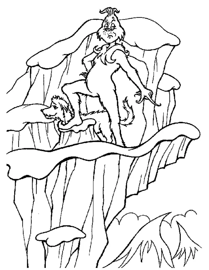 Coloriage Grinch Sur Une Montagne Avec Son Chien - Grinch à imprimer