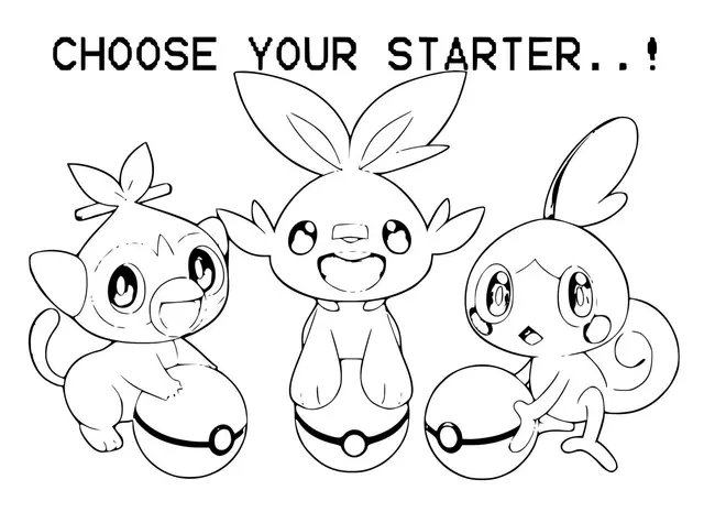 Coloriage Grookey Scorbunny Sobble - Pokémon à imprimer