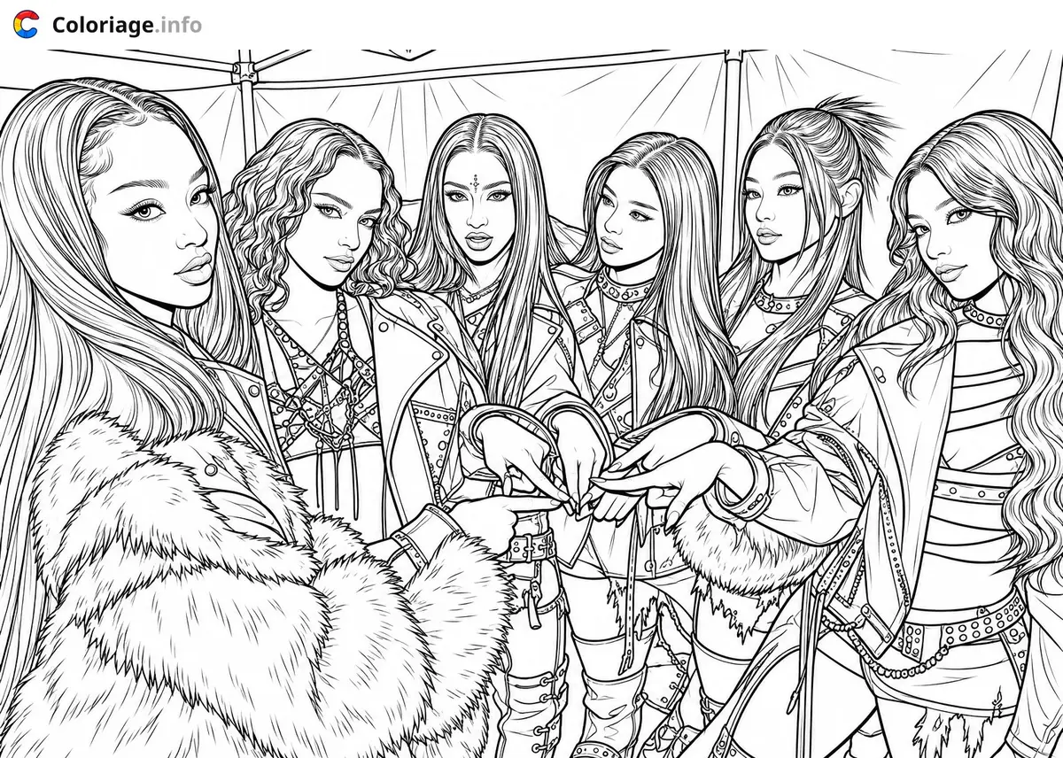 Disegno di Gruppo di ragazze stilizzate insieme da stampare