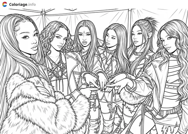 Coloriage Groupe de filles stylisées ensemble - Katseye à imprimer