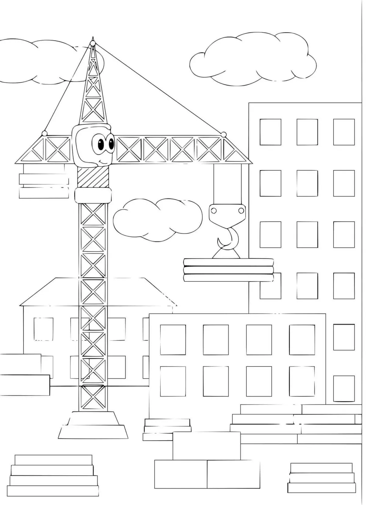 Construction Site Tower Crane coloring page to print