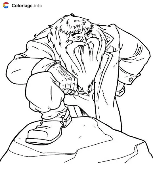 Coloriage Hagrid avec pied sur un rocher - Harry potter à imprimer