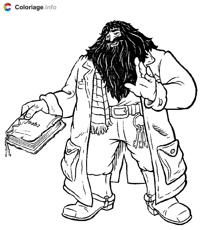 Coloriage Hagrid avec un livre de photos - Harry potter à imprimer