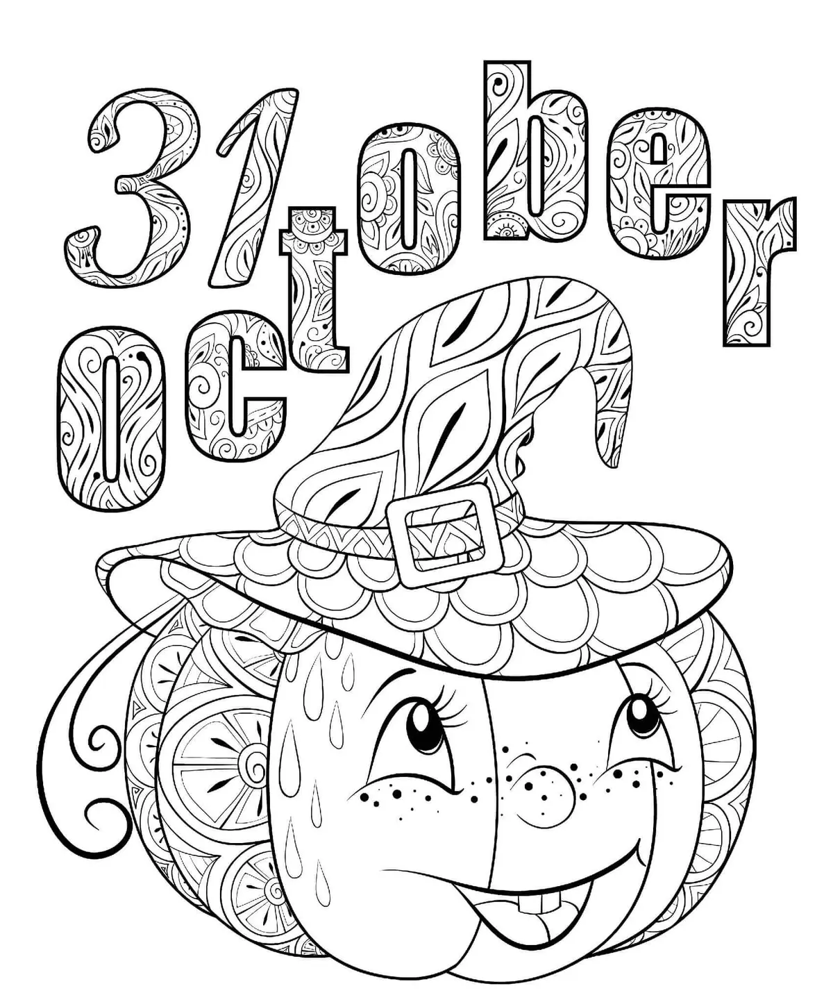 Halloween Hat and Pumpkin – October 1st coloring page to print