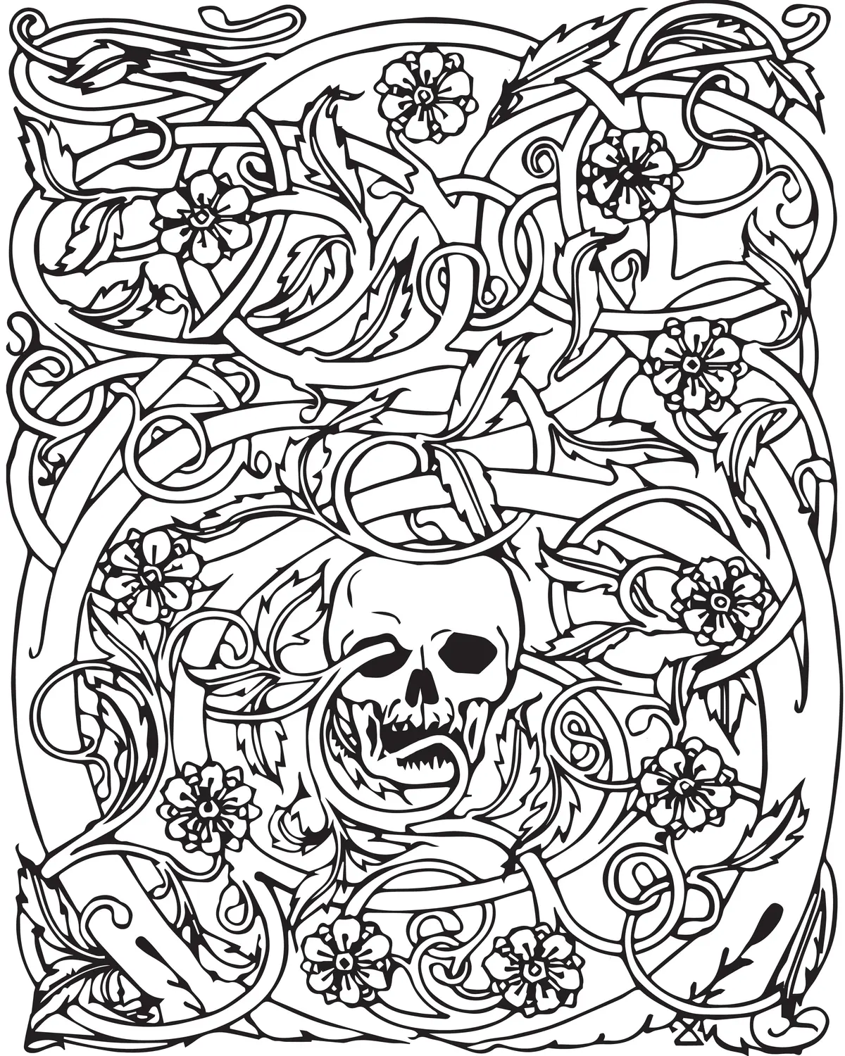 Disegno di Scheletro di Halloween Complesso per Adulti da stampare