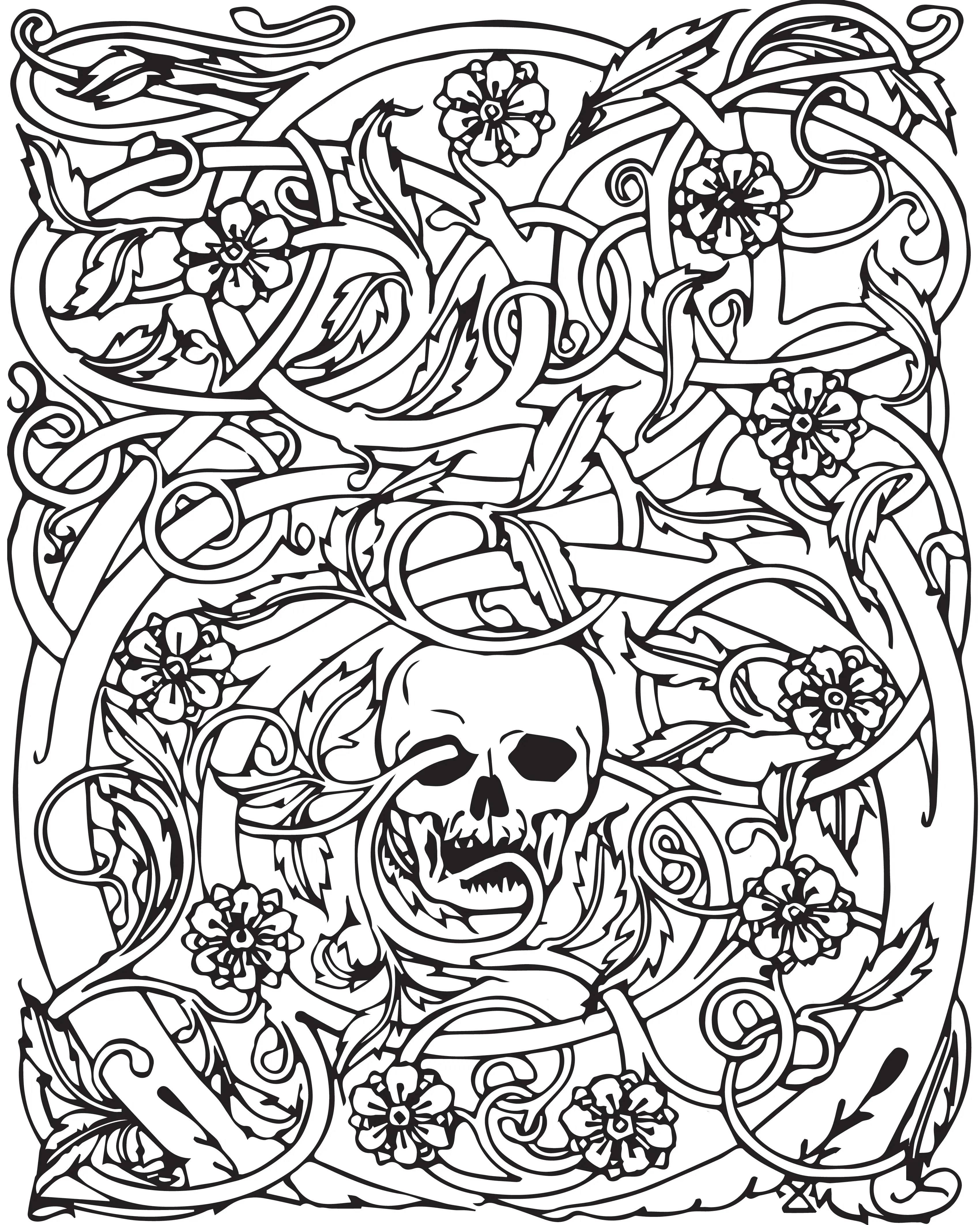 Coloriage Halloween Adult Squelette Complexe - Halloween adulte à imprimer