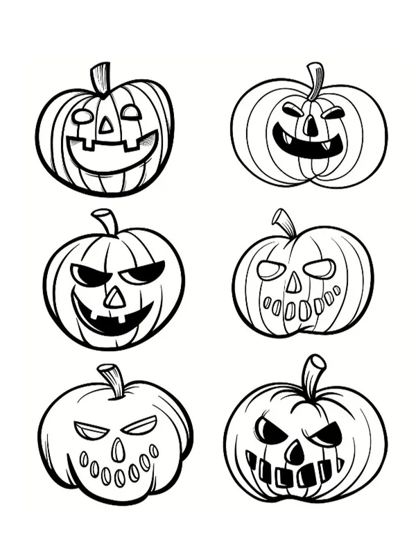 Coloriage Citrouilles d'Halloween avec visages effrayants - Halloween à imprimer