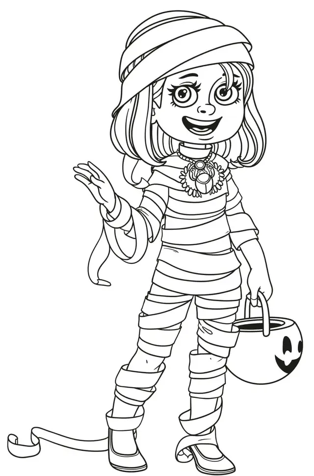 Coloriage Halloween Fille En Costume De Momie - Halloween à imprimer