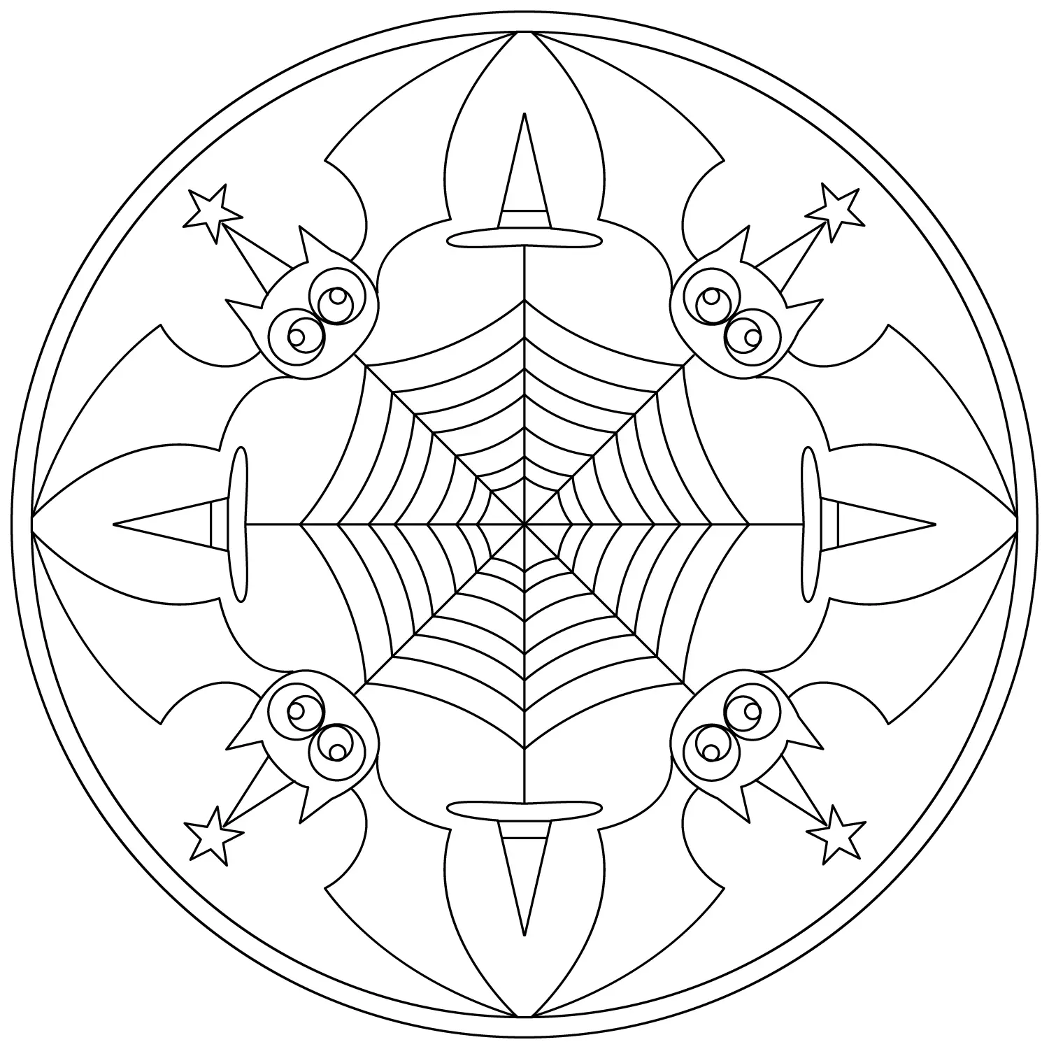 Coloriage Halloween Mandala Chauve Souris Et Toile Araignée - Halloween adulte à imprimer