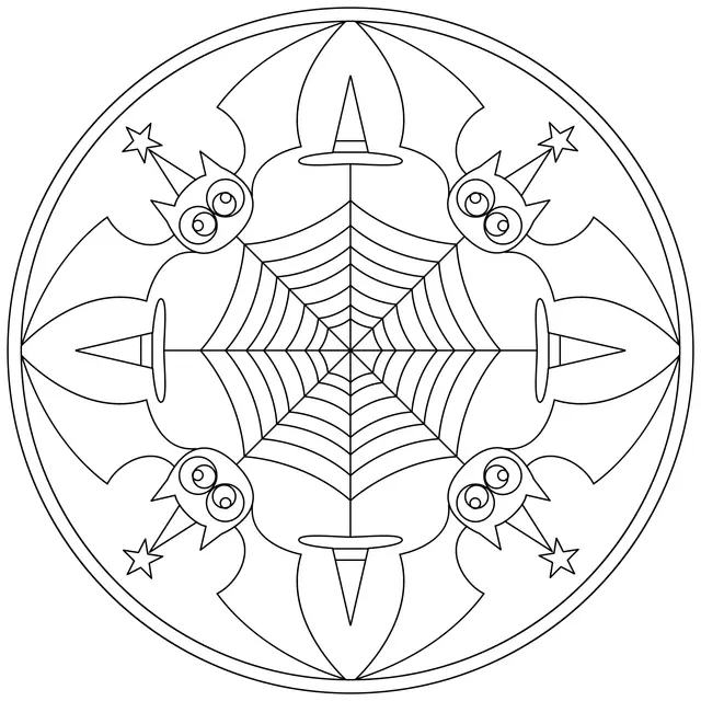 Coloriage Halloween Mandala Chauve Souris Et Toile Araignée - Halloween adulte à imprimer