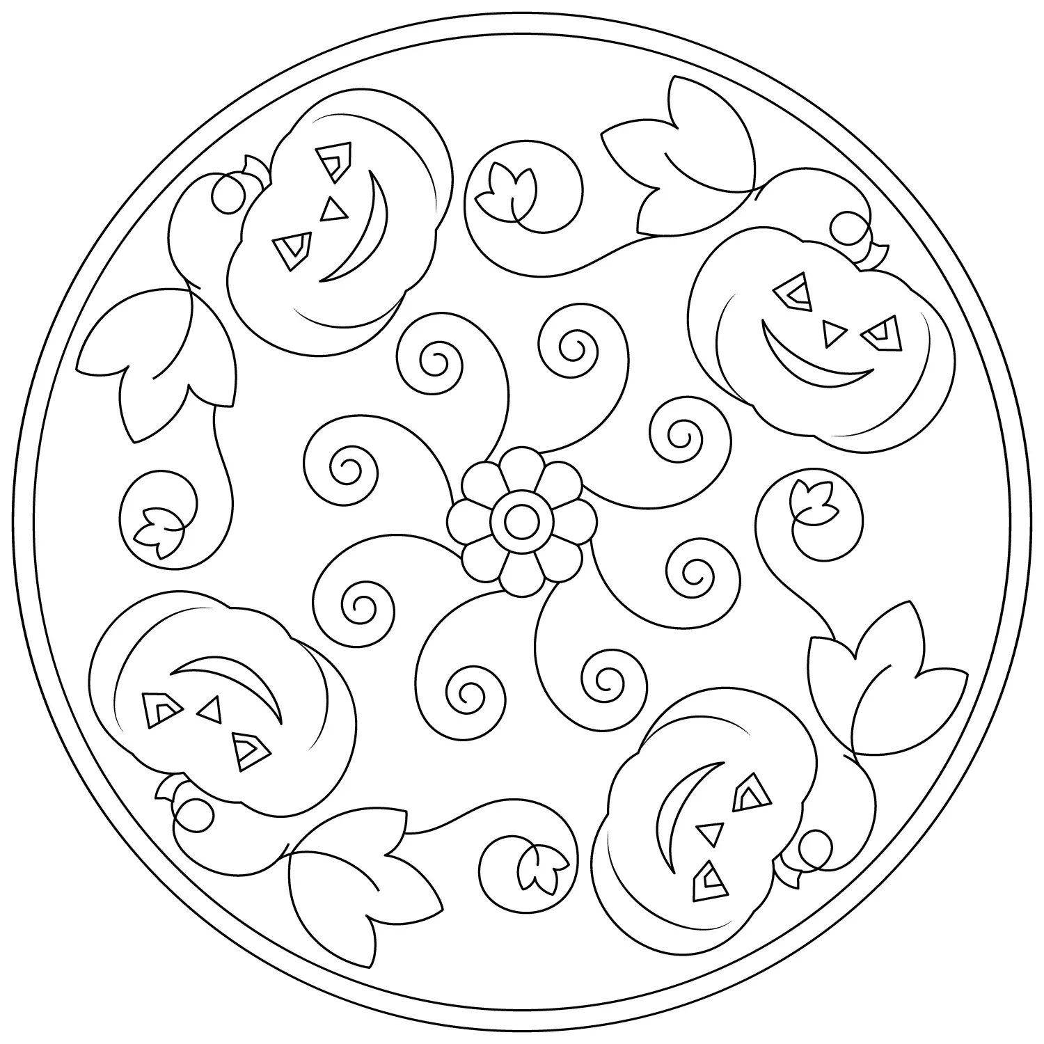 Coloriage Halloween Mandala Facile Citrouille Simple - Halloween adulte à imprimer