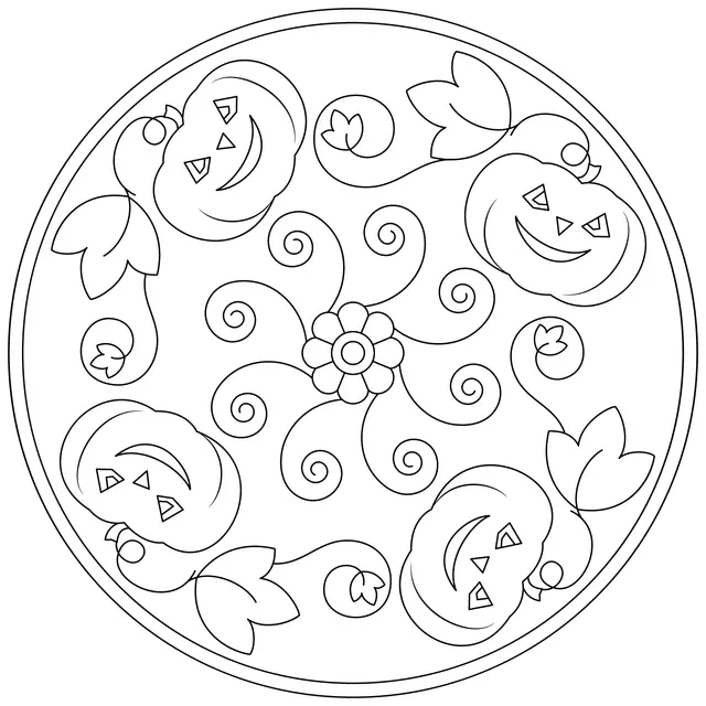 Coloriage Halloween Mandala Facile Citrouille Simple - Halloween adulte à imprimer