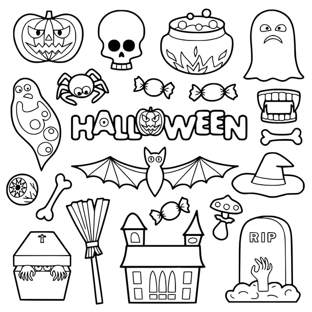 Coloriage Objets d'Halloween pour enfants - Halloween à imprimer