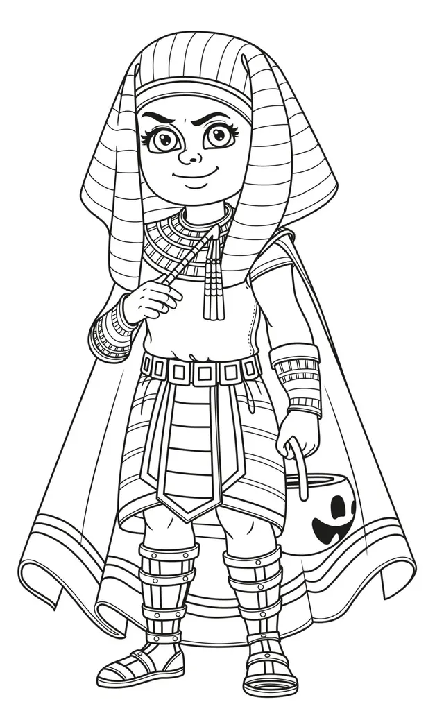 Coloriage Halloween Pharaon Garçon Costume Avec Des Friandises - Halloween à imprimer