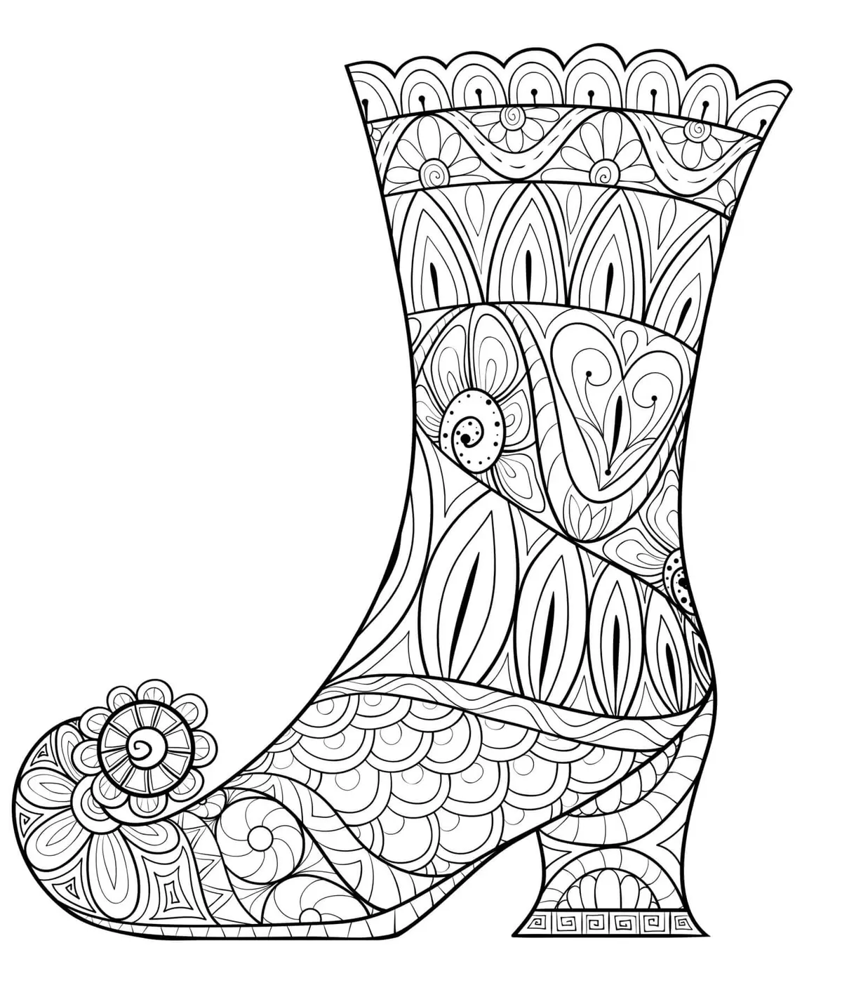 Kolorowanka Halloween Zentangle – but czarownicy do druku