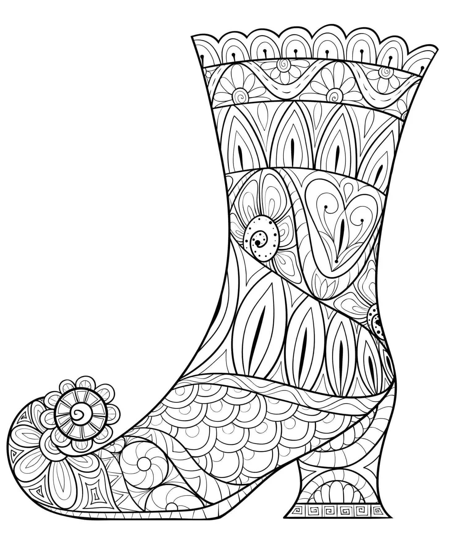 Coloriage Halloween Zentangle Botte De Sorcière - Halloween à imprimer