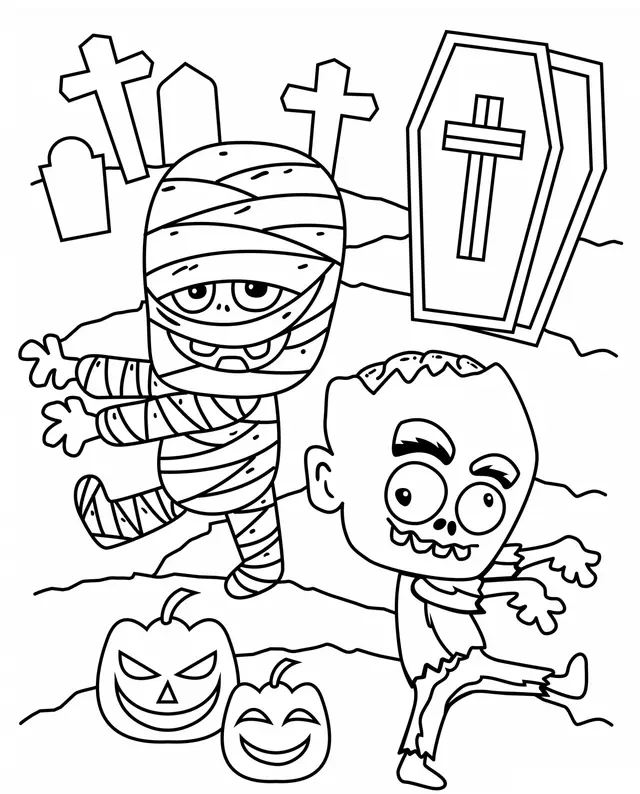 Coloriage Halloween Zombie Citrouille Au Cimetiere - Halloween à imprimer