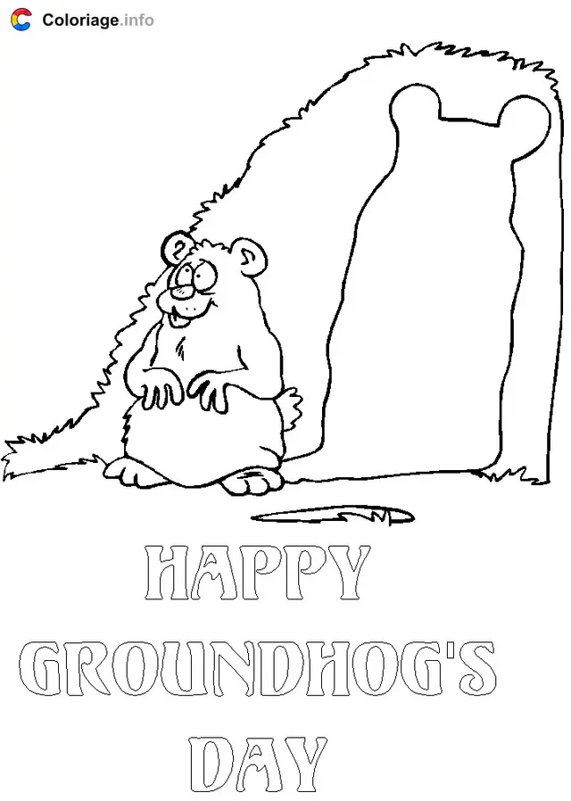 Ausmalbild Happy Groundhog Day – Fröhlicher Murmeltiertag zum Ausdrucken