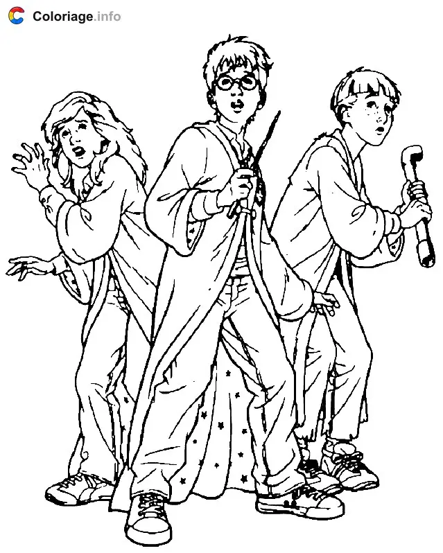 Harry, Hermione and Ron coloring page to print