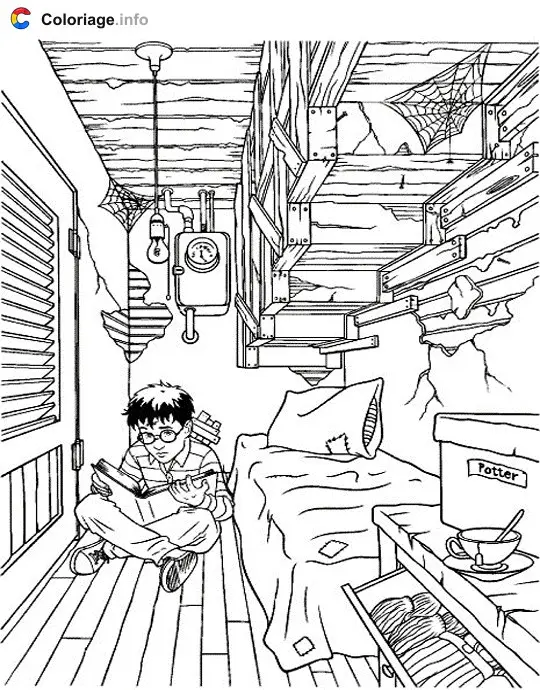 Harry Potter in His Little Room coloring page to print