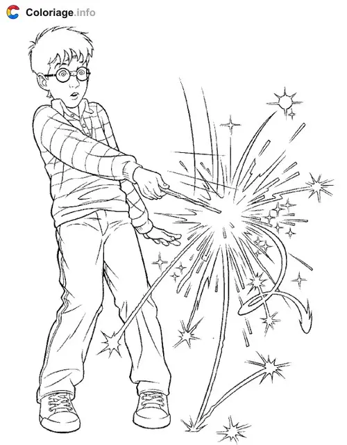 Harry Potter and His Magic Wand coloring page to print