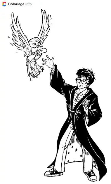 Harry Potter and Hedwig coloring page to print