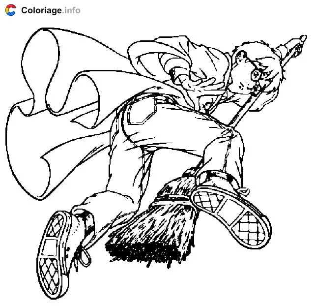 Coloriage Harry sur son balai magique - Harry potter à imprimer