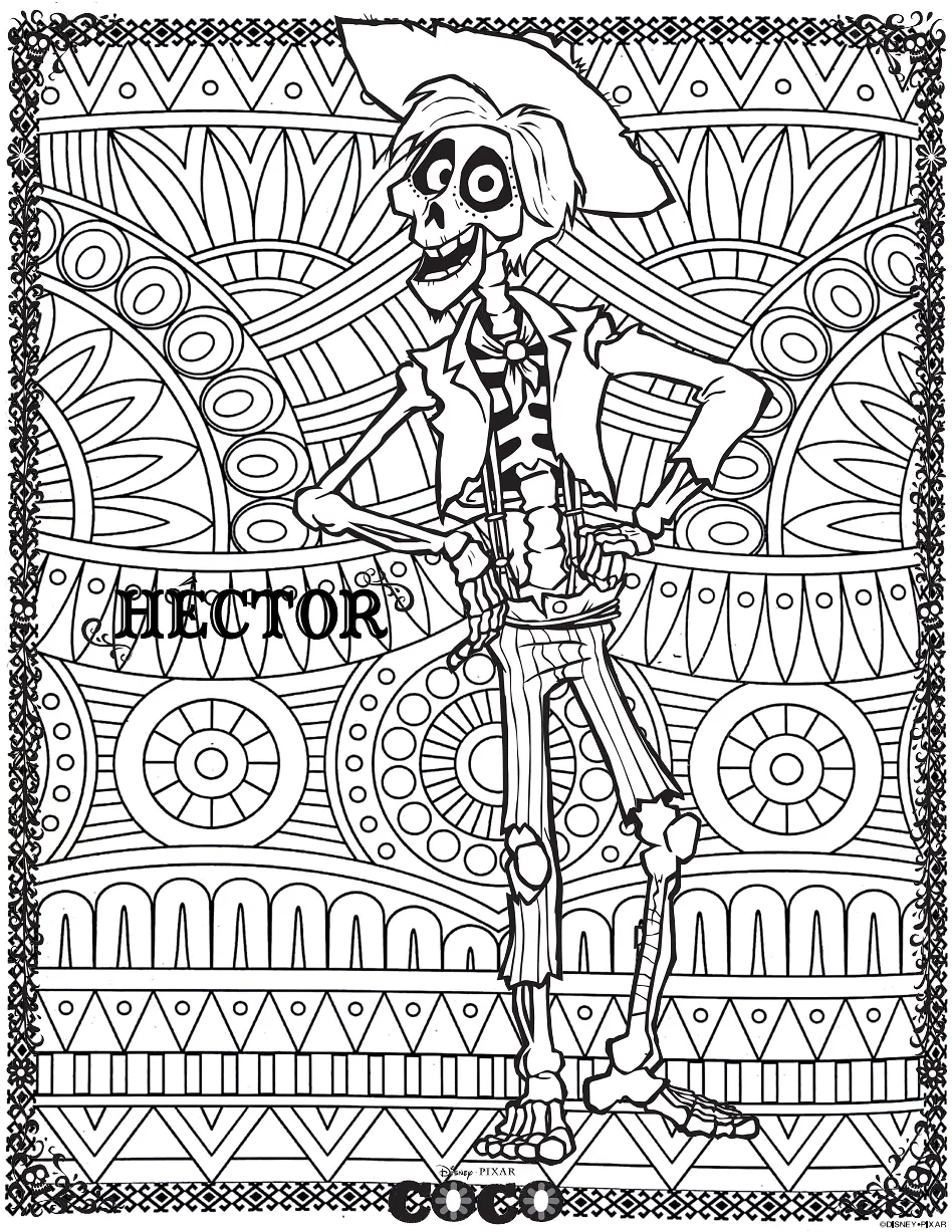 Coloriage Hector Fond Mandala Disney Coco - Coco Disney à imprimer