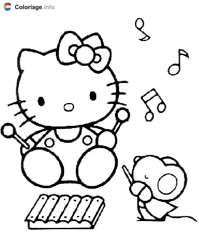 Coloriage Hello Kitty musicienne avec maracas - Hello kitty à imprimer